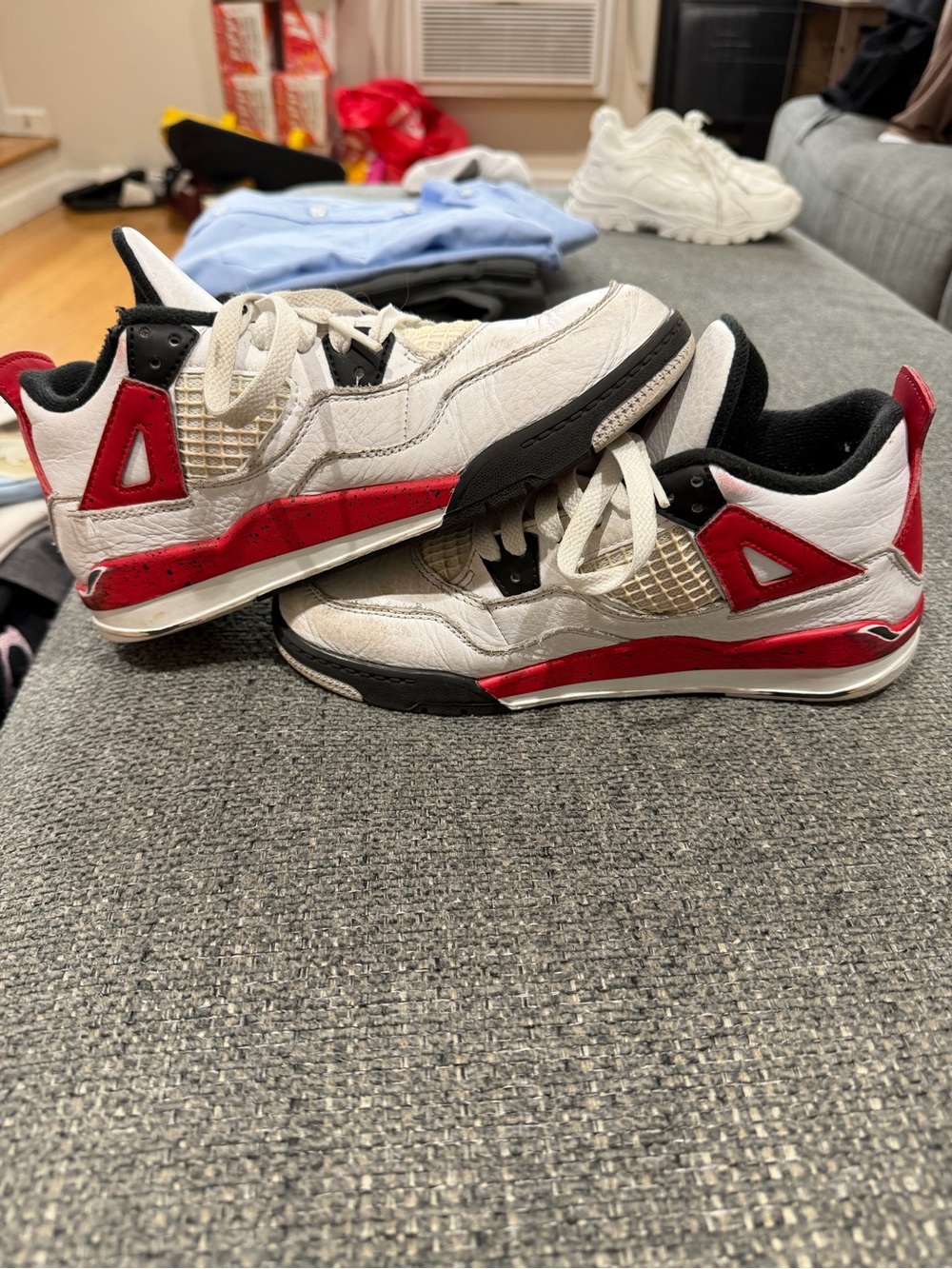 White and Red Retro Basketball Sneakers